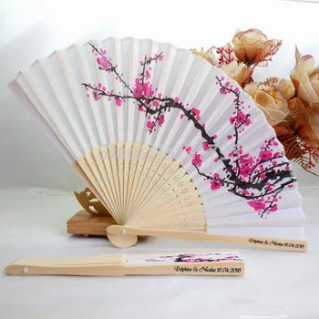 

Personalized printed name and date Rose Design Hand Folding Fan Elegant Plum Silk Fan Wedding Favor Party Gifts