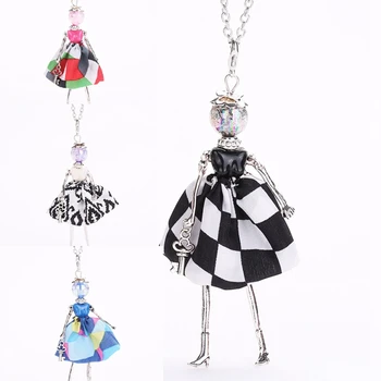 

10PCS/lot Multi-color Skirt Girls Hang Pendant Necklaces Fashion Girl Long Sweater Necklaces For Women Girls Jewelry