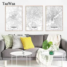 TAAWAA Black and White City Contour Maps Decorative Pictures Canvas Paintings Minimalist Poster Print Wall Art For Home Decor TAAWAA Black and White City Contour Maps Decorative Pictures Canvas Paintings Minimalist Poster Print Wall Art For Home Decor