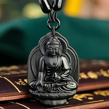

Belwide Obsidian Obsidian Necklace Bhaisajyaguru Buddha Pendant Gift Gift of gratitude in elder relatives