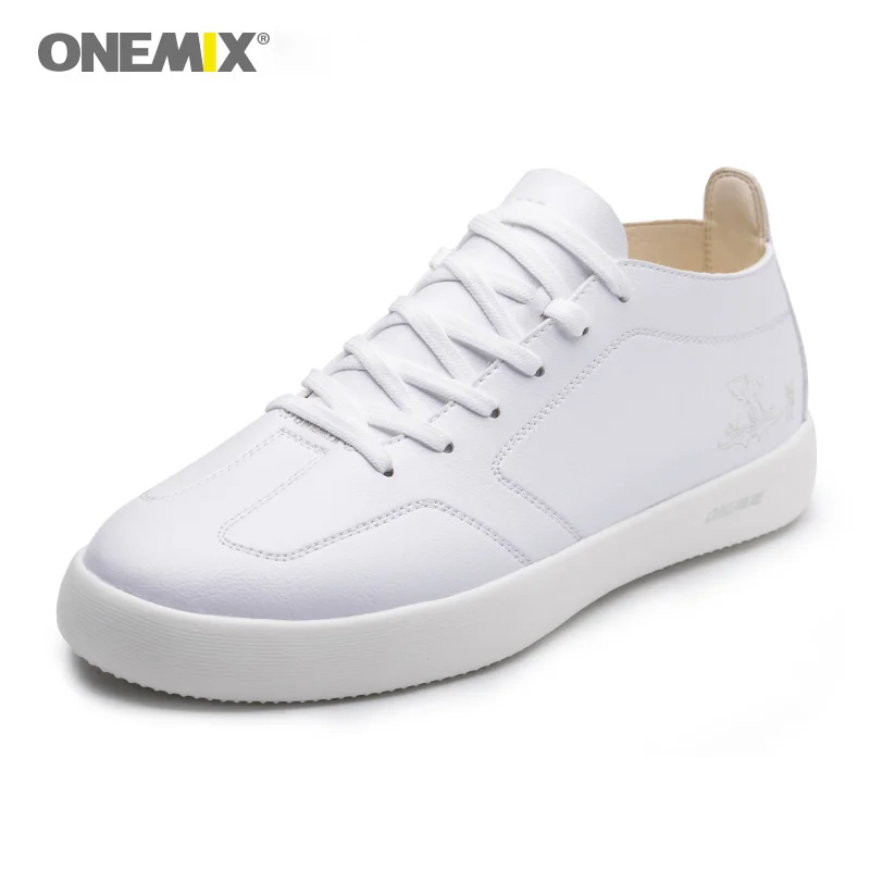 

Onemix Men Skateboarding Shoes in White Leisure Shoes Outdoor Walking Athletic Shoes Breathable Black Boarding Sport Sneakers