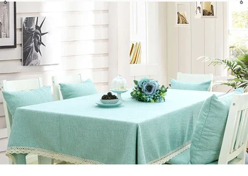 

Zakka rectangle table cover sky blue solid Japanese linen simple tablecloth lace classical fabric square abstrakte round