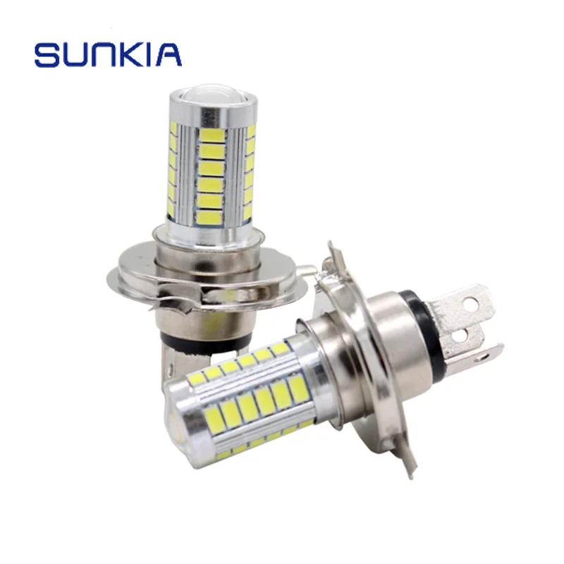 

SUNKIA 2Pcs/Pair High Bright H4 Hi/Lo Beam 12v Car LED Head Fog Light 5630 33 SMD Car Styling Pure White Fog Lamp