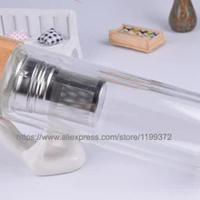 25 шт. 450 мл бамбука крышка стеклянный, С Двойными Стенками Кружка для заваривания чая. Включает в себя Ситечко И Корзинка для заварки FedEx DHL