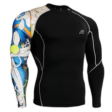Mens Skin Tight Shirts Compression Crossfit MMA T Shirts Bodybuilding Long Sleeves Tops