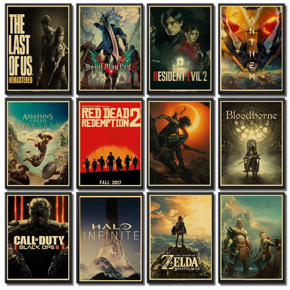 

24 kinds Game Series Retro Poster Kraft paper Bar Cafe Home Decor High Quality Art Painting Game Fans Collection Wall Stickers