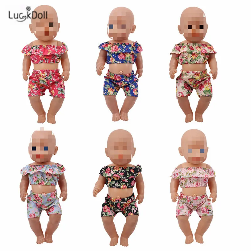 LUCKDOLL цветок короткий рукав шорты комплект подходит 18 дюймов Американский 43 см BabyDoll одежда аксессуары, игрушки для девочек, поколение, день рождения Gif