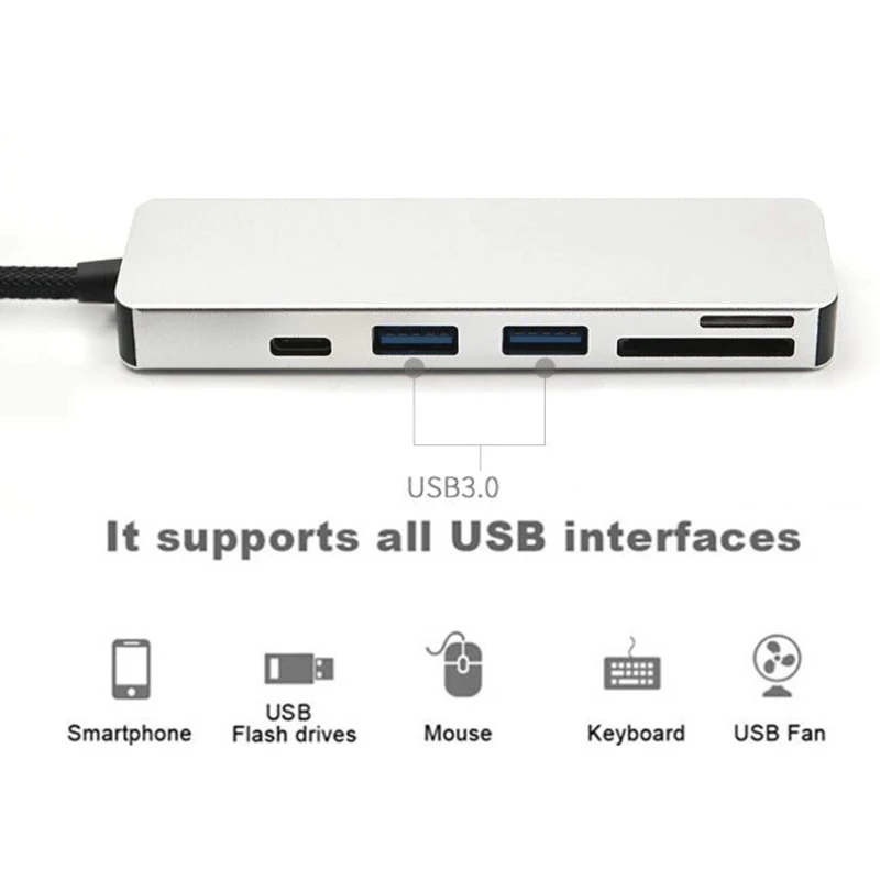 5in1 Тип C до 2 USB 3,0 Порты SD/TF/micro SD Card Reader для ноутбука Macbook S9