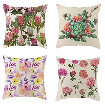 

Fuwatacchi Linen Colorful Flower Cushion Cover Red Rose Pink Lotus Multi-color Floral Throw Pillow Cover Floral Linen Pillowcase