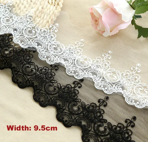 

1Yard/lot Width:9.5cm 2 Colors Stylish cotton embroidered mesh lace Garment lace trims trimmings DIY Sewing accessories(ss-2989)