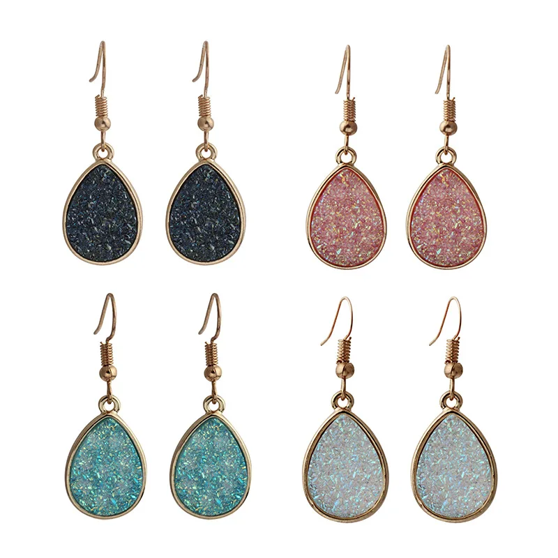 

Fashion Resin Druzy Earrings For Women Water Drop Drusy Stone Hanging Earings Brincos 2019 Boho Jewelry pendientes mujer moda