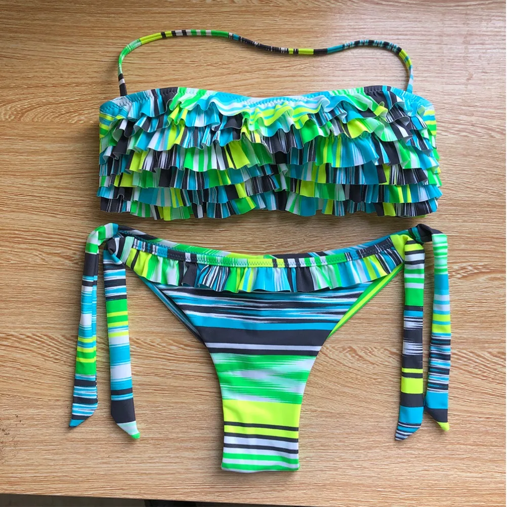 AUYLVY Biquini 2019 Ruffled Swimsuit women Ruffled Bandage Split Halter Shower SwimwearSet BeachwearPrint Ruffle Bikini Push Up AUYLVY Biquini 2019 Ruffled Swimsuit women Ruffled Bandage Split Halter Shower SwimwearSet BeachwearPrint Ruffle Bikini Push Up