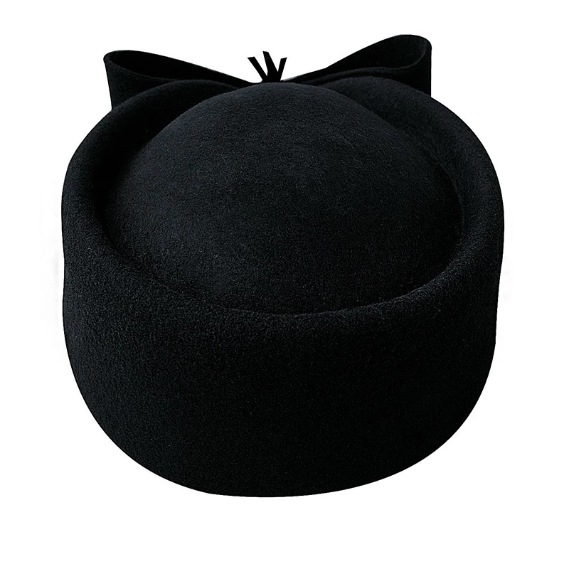 Шляпа Fedoras, женская шляпа-чародей, каплевидный купольный топ с бантом, причудливая шерстяная шляпа, шляпа для коктейлей, гонок, вечерние, свадебные, церковные, A253