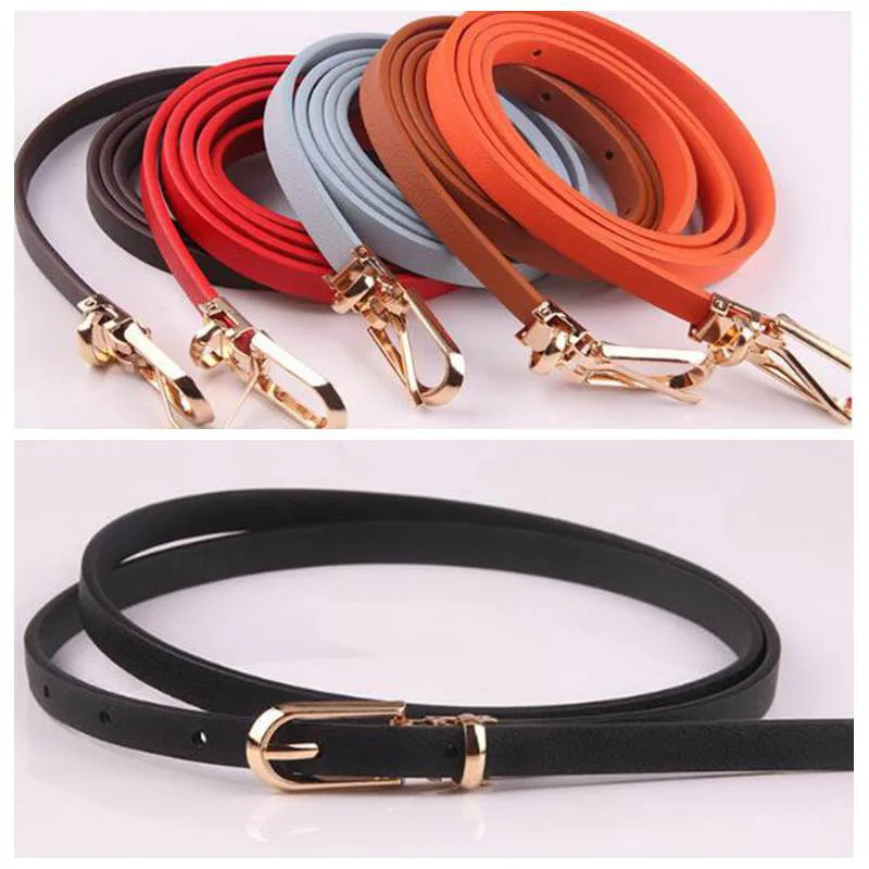 

Fashion Women PU Leather Belts Adjustable imple Thin Metal Buckle Waist Belt For Jeans Dress Casual Waistband Strap