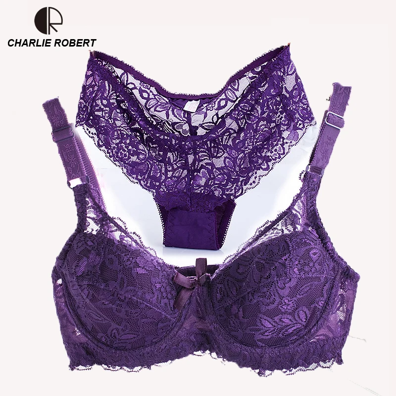 

CR Sexy Lingerie Lace Bra Set Plus Size Cup C Transparent Luxurious Brief Push Up Bra Brand Designer Underwear WI483