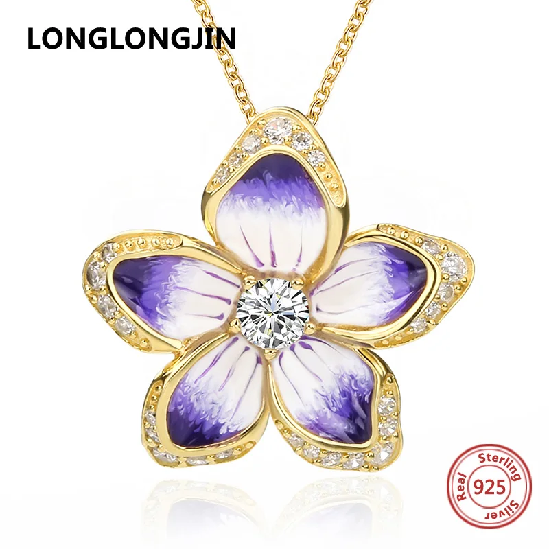 Hot sale Sterling silver 925 diy design Violet flower pendant chain