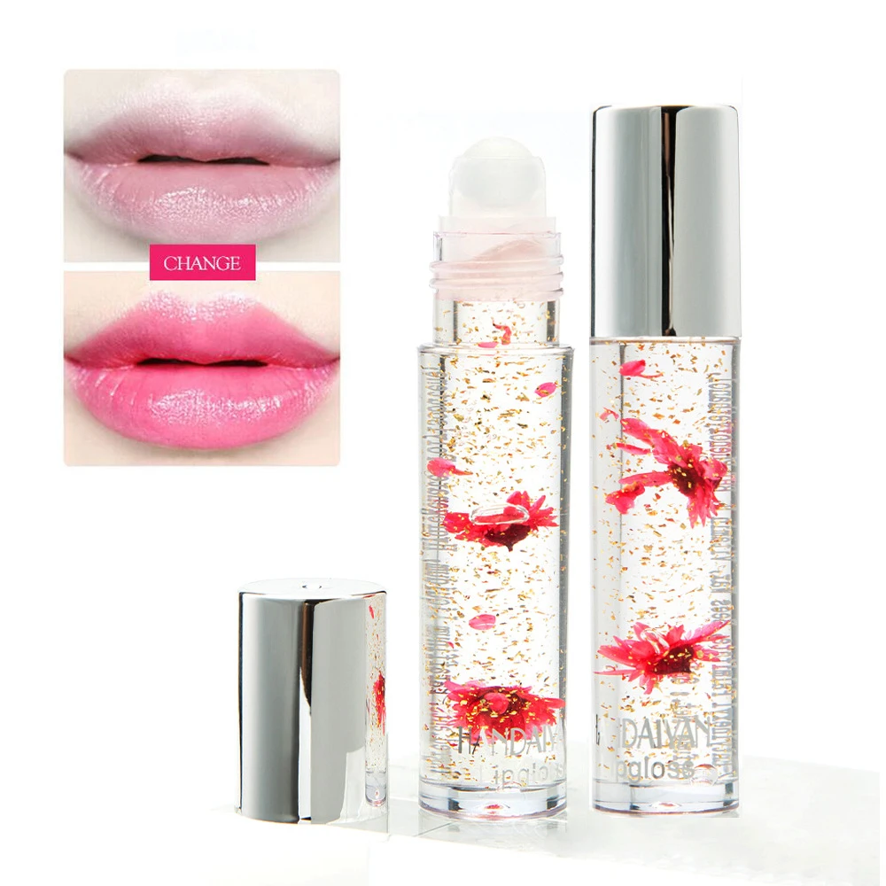 

HANDAIYAN 5 Colors Flowers Gold Foil Color Lip Gloss Oil Moisturizing Color Crystal Transparent Lipstick Clear Glitter Lipgloss