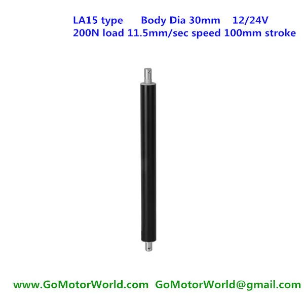 

200N 20KG 44LBS load 11.5mm/s 0.46inch/s speed 100mm 4inch stroke 12V 24V DC hot sell mini tubular linear motor LA15 type