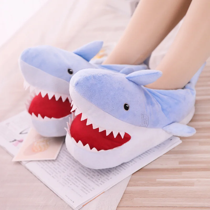 

Free Size Lovely New Shark Plush Slippers Warm Winter Adult Slipper Stuffed Cartoon Animal Plush Shoes Valentine Gift for Girls