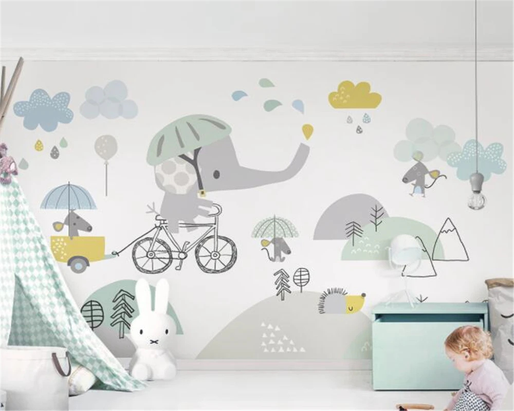 Beibehang personalizado lindo bicicleta elefante hámster nube niños pared de fondo de papel de parede papier peint