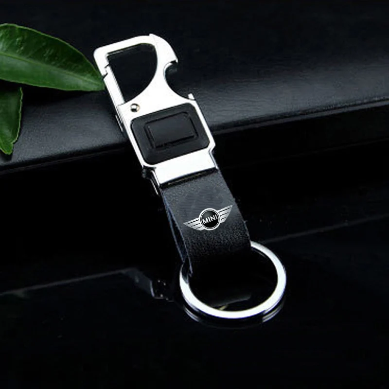 

KUNBABY Metal Leather Car Key Chain Ring Holder With LED Bottle Opener Multifunctional Tool Opener Keychain For Mini Cooper