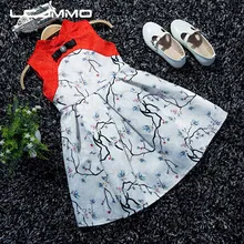 LCJMMO Fashion Girls Summer Dress 2017 Cheongsam dress Girls Sleeveless Print Party Gowns Dress Birthdays Princess Dresses
