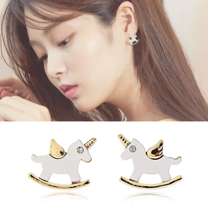 

JIOFREE charm white unicorn Clip on Earrings Without Piercing for Girls Kids Party Cute Lovely No Hole Ear Clip wholesale