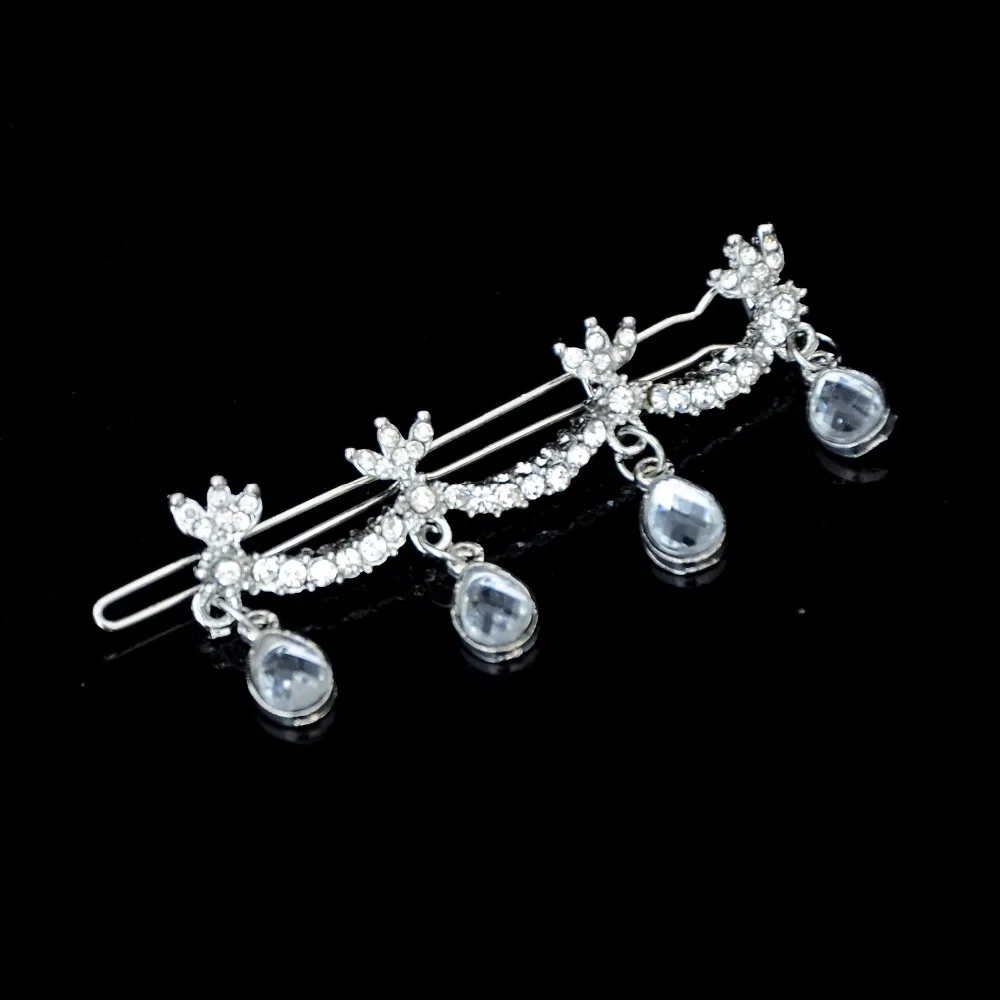 

Women Girl Bridal hairgrip Silver Plated Crystal Rhinestone Diamante Flower Hair Clip head Pin Apparel Accessories Headwear