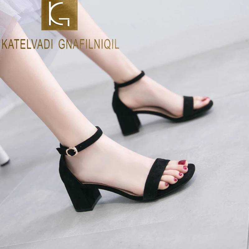 

KATELVADI Woman 6CM High Heels Gladiator Sandals Women Black Square Heels Summer Peep Toe Fashion Chic Shoes For Ladies K-425