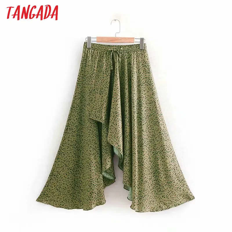 

Tangada women asymmetric animal print skirt elastic high waist elegant ruffles female chic 2019 casual style midi skirts 2W58