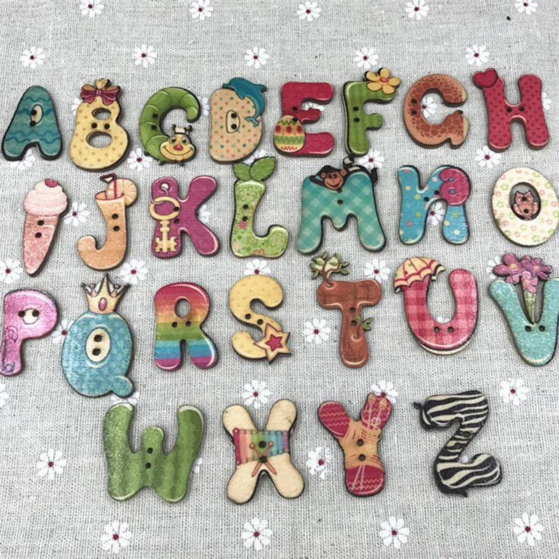 

DIY 100pcs Children cartoon animals letters Wood Buttons Scrapbooking Sewing Random mixing