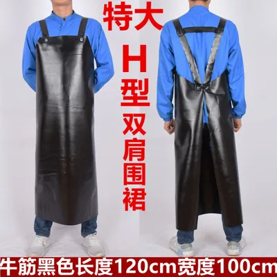 black H XL Оксфорд носить фартук водонепроницаемый и маслостойкий камень утолщение длинная талия и кислот щелочи прочный промышленный кожаный фартук - Цвет: black H XL