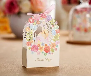 

1000pcs/lot fedex fast free shipping Lace Kraft Favor Box With Ribbon Wedding and Party Decoration Candy box paper boxes