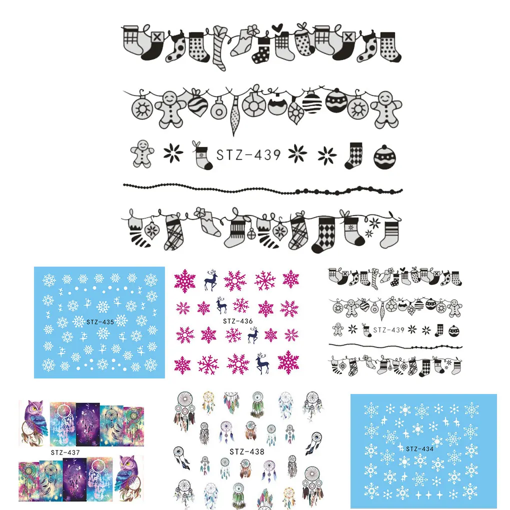 

New Arrival Christmas Snowflakes Flowers Nail Decals Stickers Reindeer Socks Wraps Manicure DIY Dream Catcher Nail Decor