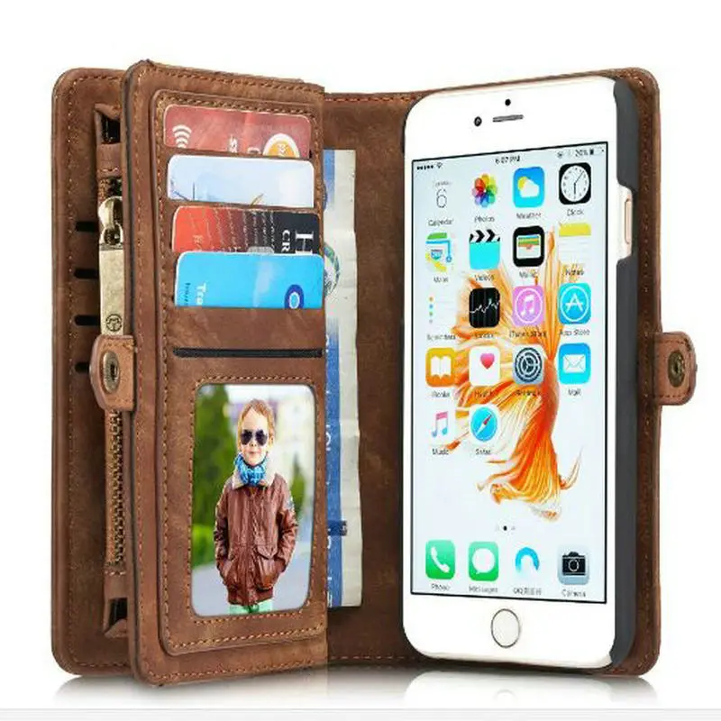 iPhone 8 Plus Wallet Detachable Case, iPhone 7 Plus Case, Dteck [Wrist Band & Metal Buckle] [14 Card Slots] Zipper Purse Phone Case Folio Flip PU