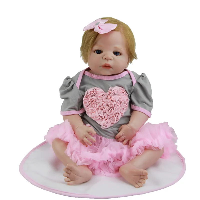 

Newest Girl Doll Baby 23 Inch Full Silicone Vinyl Newborn Realistic Doll With Real Human Hair Kids Best Birthday Xmas Gift