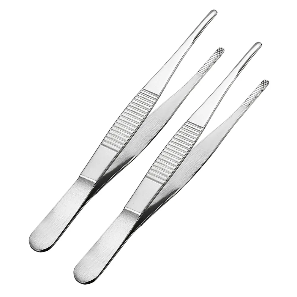 

UXCELL Newest 2 Pcs Stainless Steel 5-Inch Straight Blunt Tweezers Serrated Tip