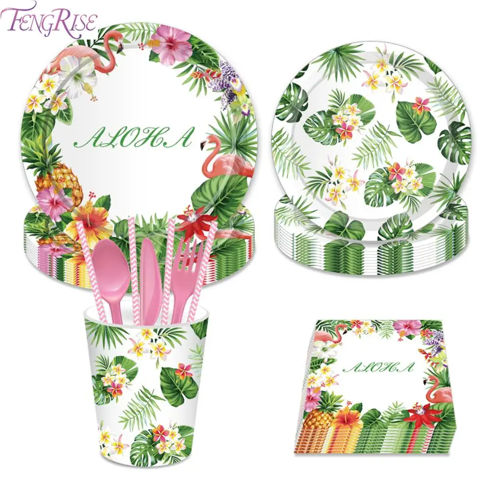 

FENGRISE Flamingo Paper Napkins Disposable Party Tableware Plate Hawaii Party Drinking Straws Paper Cup Birthday Aloha Hawaiian