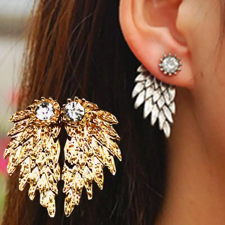 

New Bohomia Fashion Rhinestone Heart Crystal Earrings Flower Angel Wings Geometry Stud Earrings For Women Jewelry Bijoux Vintage