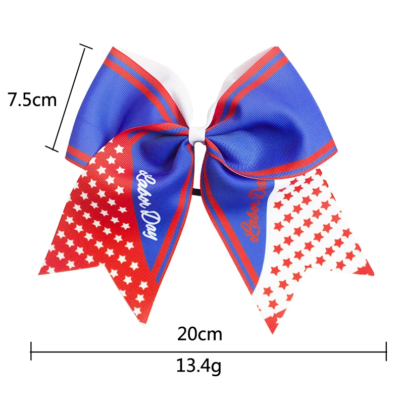 8'' 4th of July Grosgrain Ribbon USA Flag Cheer Bows for kids Children  Hair Bow Girls Striped Hair Accessories with Stars (2)