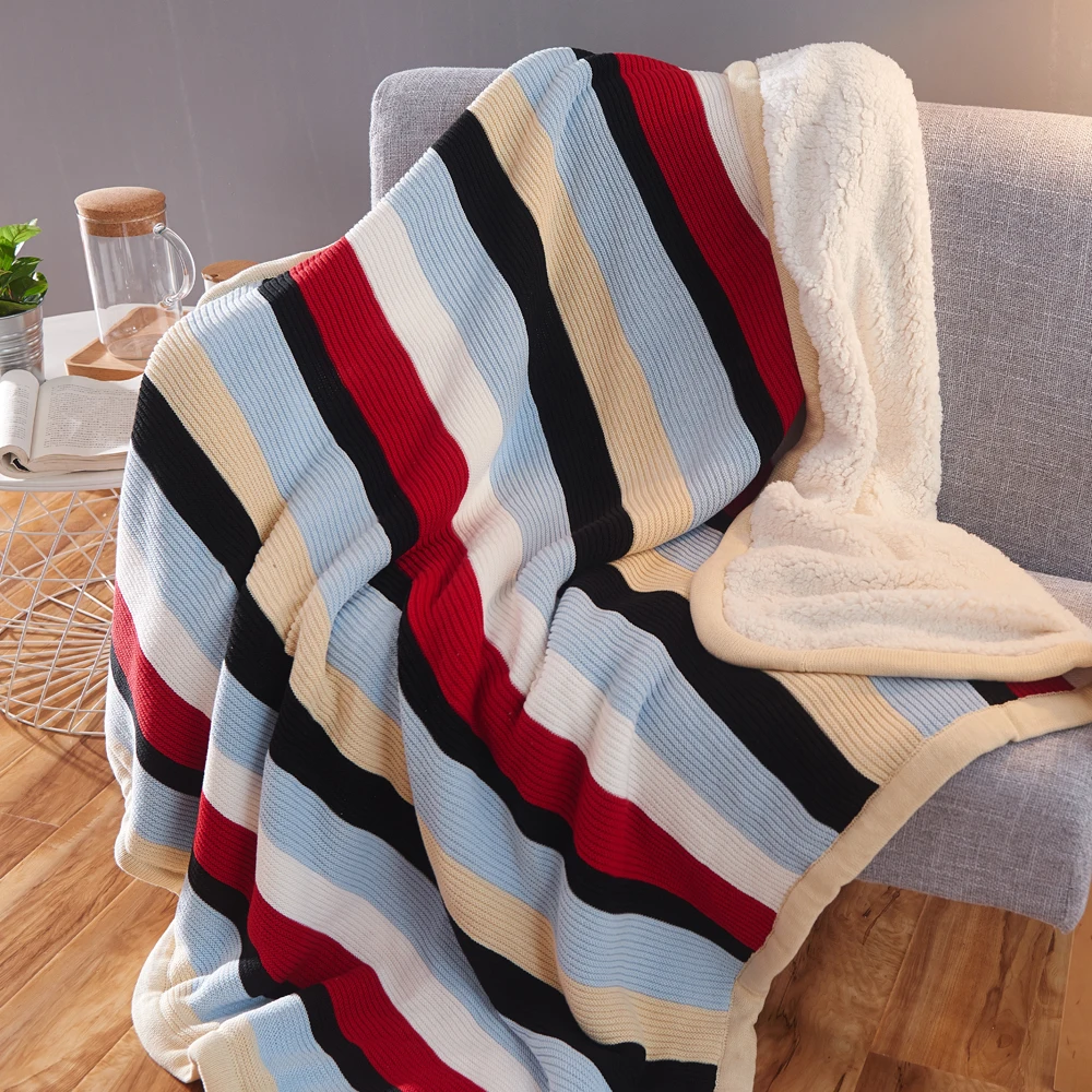 100 cotton very good quality blanket /throw stripe blanket with wool