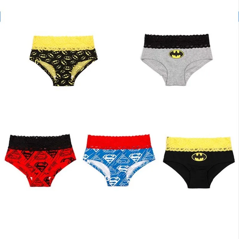 Man Boxers Sexy underpant Cotton Panties Shorts Cartoon Printing Superman Batman Lace Trim Women's Underwear Couple underwear