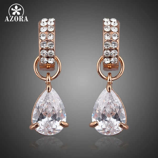 

AZORA Unique Design Rose Gold Color with Transparent Cubic Zirconia Water Drop Drop Earrings TE0038
