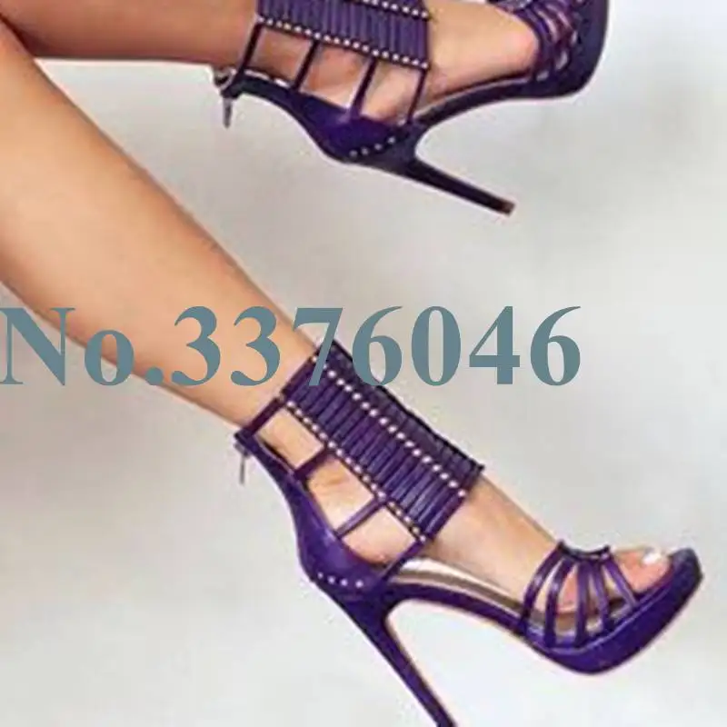 

Women Peep Toe High Heel Purple Sandals Booties Cut-out Cover Heel Sexy Fashion Gladiator Plus Size Short Boots