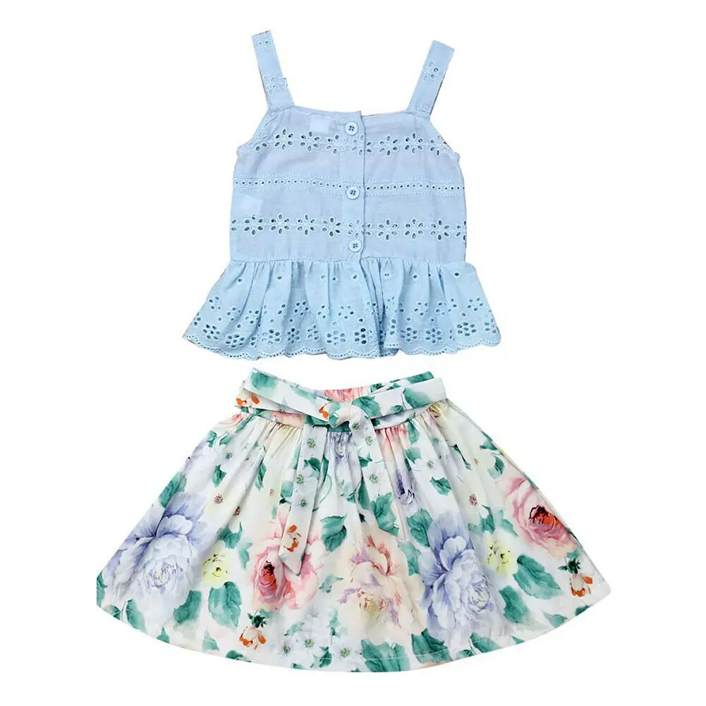 

Adorable Toddler Kids Baby Girls Floral Clothes Sets 0-5Y Lace Vest Tops Short Skirt Outfit Set