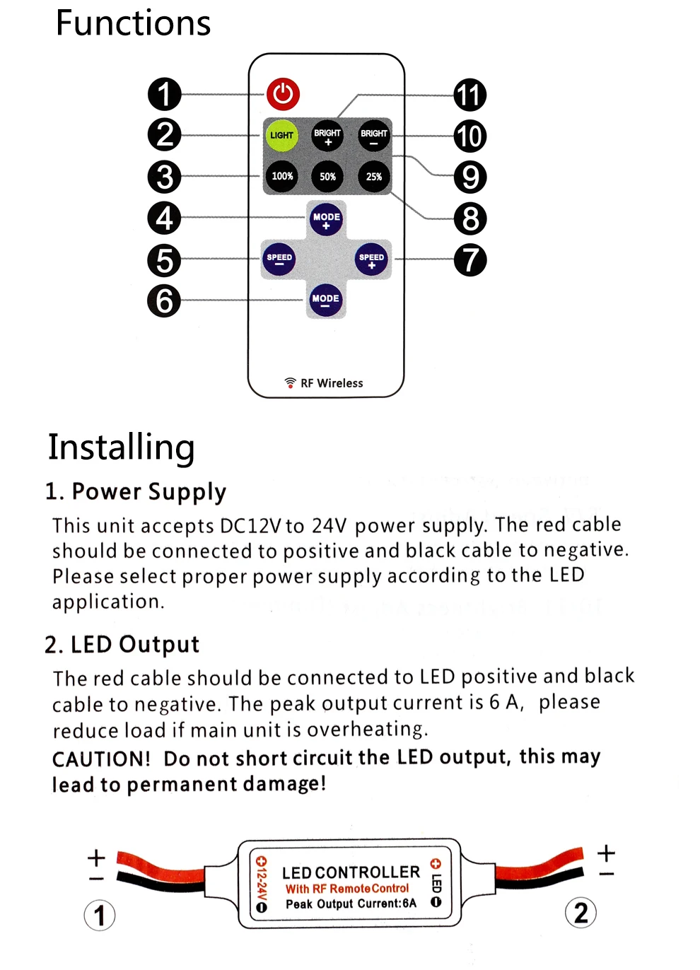 Светодиодный Одноцветный контроллер полосы DC12-24V DC/проводной разъем+ 11key RF беспроводной пульт дистанционного управления для светодиодной ленты затемнения