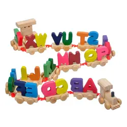 Детские Монтессори мягкой древесины поезд Рисунок Модель игрушки с письмо ~ Z блоки образования детей деревянные игрушки, подарки для детей