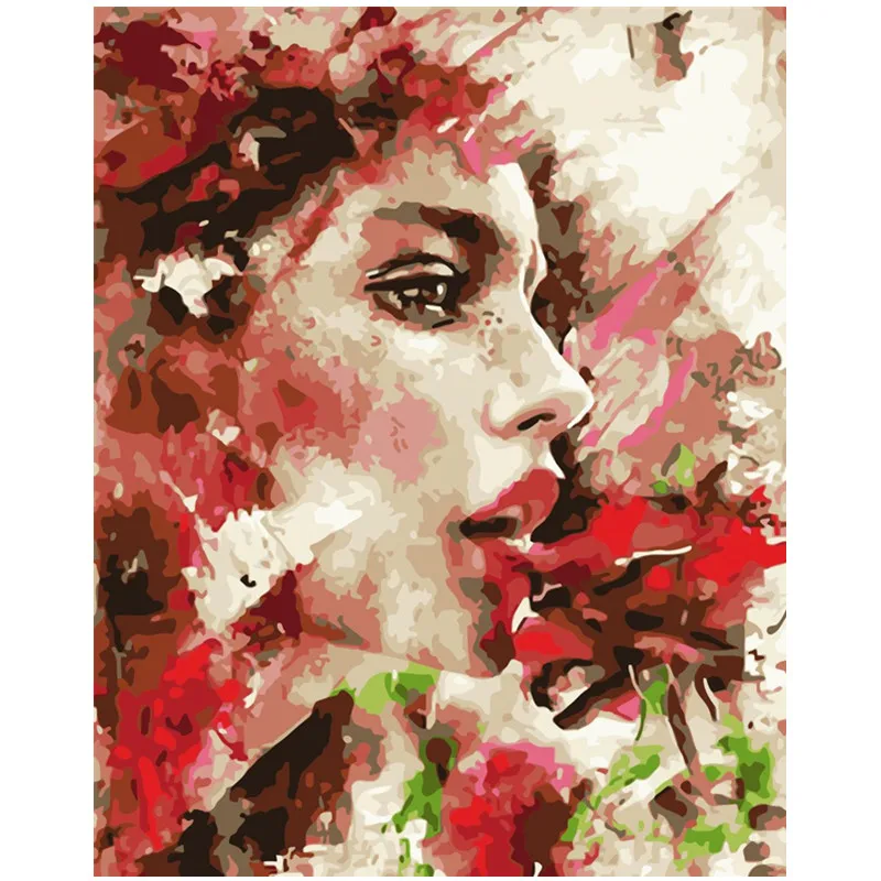 

Painting By Numbers DIY Dropshipping 40x50 50x65cm Beauty red lips and roses Figure Canvas Wedding Decoration Art picture Gift