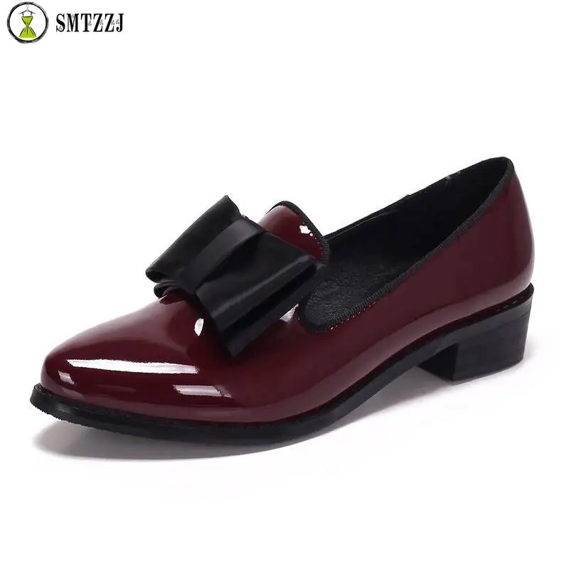 

SMTZZJ 2019 New Fashion Mothers Gift Women Black Red Bow Low Heels Pumps Comfort shoes for ladies pointed Square Low Heels pump
