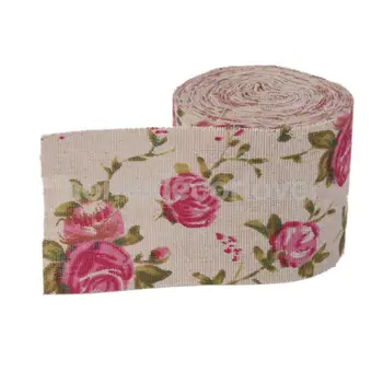 

10M Vintage Print Burlap Hessian Jute Ribbon 65mm Wide Floral Roses Ribbon